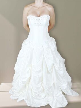 Alfred Angelo Piccione Wedding Dress Sz 6 Strapless Ball Gown Beaded Corset